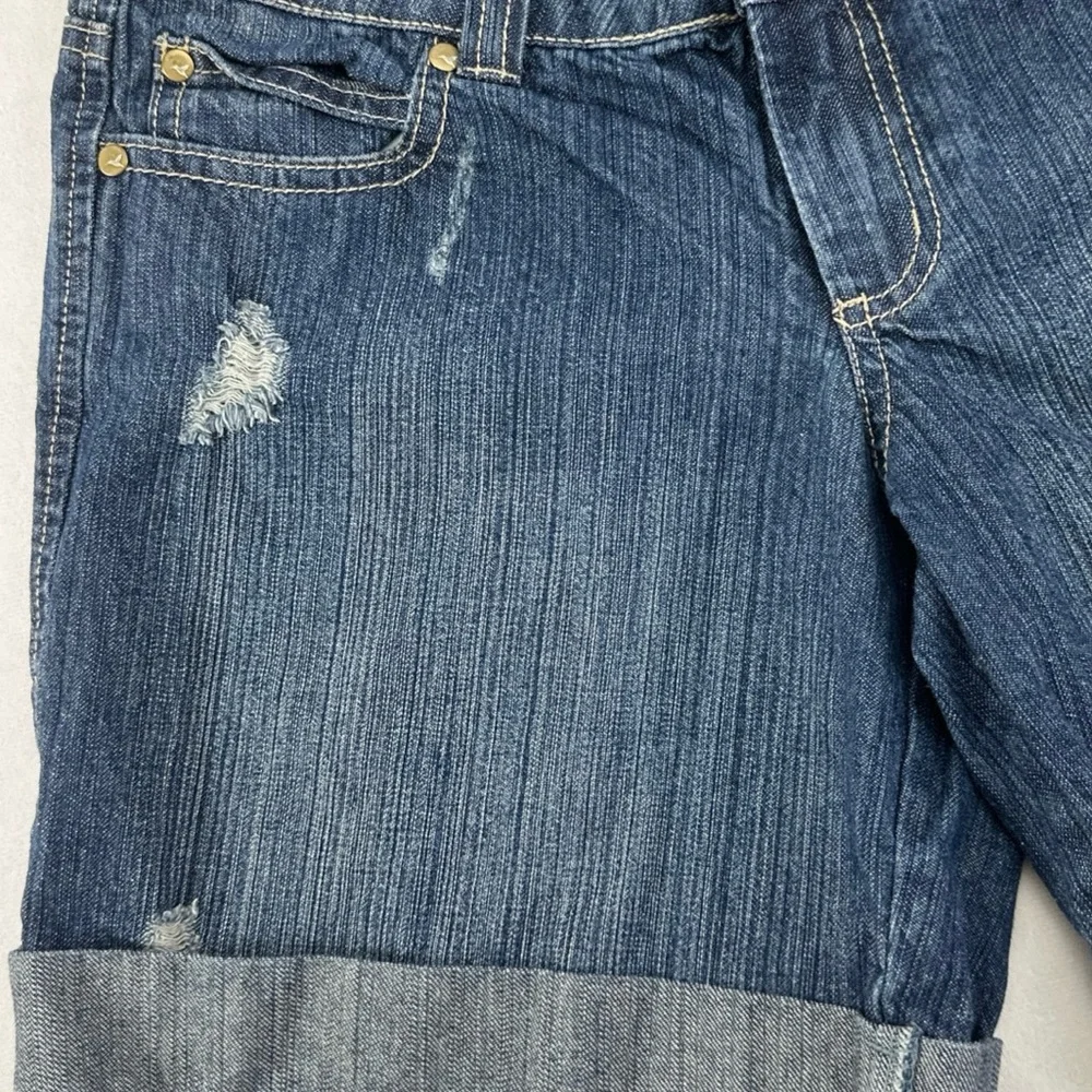Grane Blue Denim Cuffed Distressed Jean Shorts